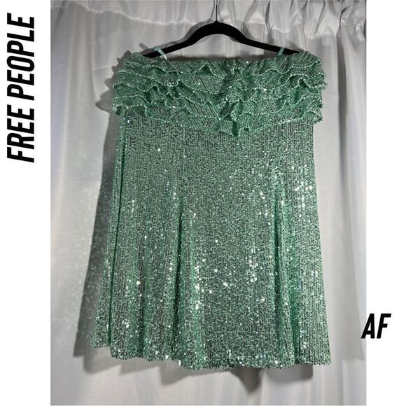 FREE PEOPLE FRIDA SEQUINED STRAPLESS MINI DRESS NWT ISLAND GREEN NWT - Picture 5 of 9